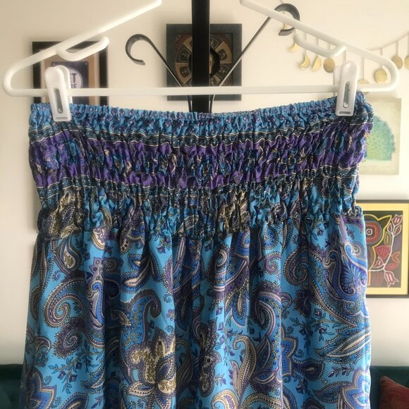 JESSICA TAYLOR size L Blue & Purple Paisley Smocked Waist Palazzo Pants - Picture 2 of 5